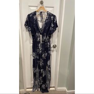 Blue floral print maxi dress